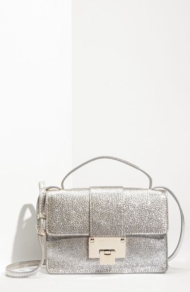 Jimmy Choo Rebel Mini Glitter Leather Crossbody Bag in Silver (champagne) - Lyst