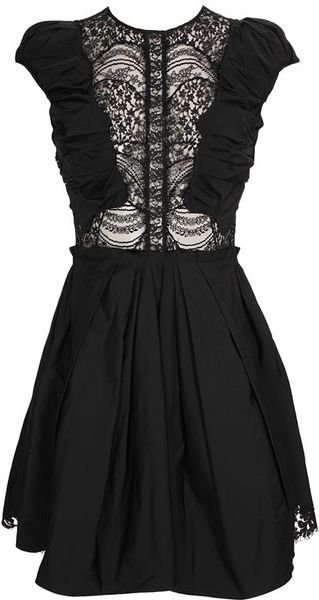 Nina Ricci Taffeta Dress with Lace Inserts - Lyst