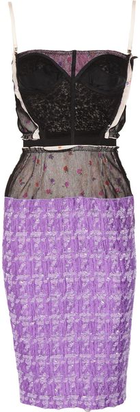  Bouclé-satin Jacquard and Lace Dress 