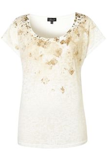 Topshop Foil Neckline Burn Out Tee - Lyst
