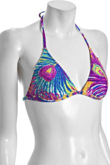 Trina Turk Peacock Print Triangle Halter Bikini Top - Lyst
