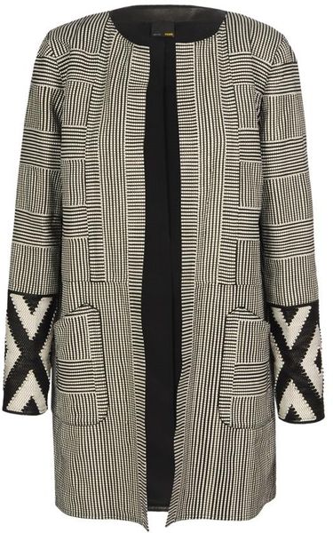Fendi Lattice Woven Leather Overcoat in Black (black white) - Lyst