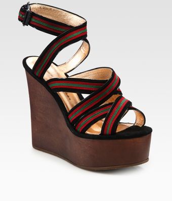 Marc By Marc Jacobs Suede & Leather Contrast Stripe Wedge Sandals - Lyst