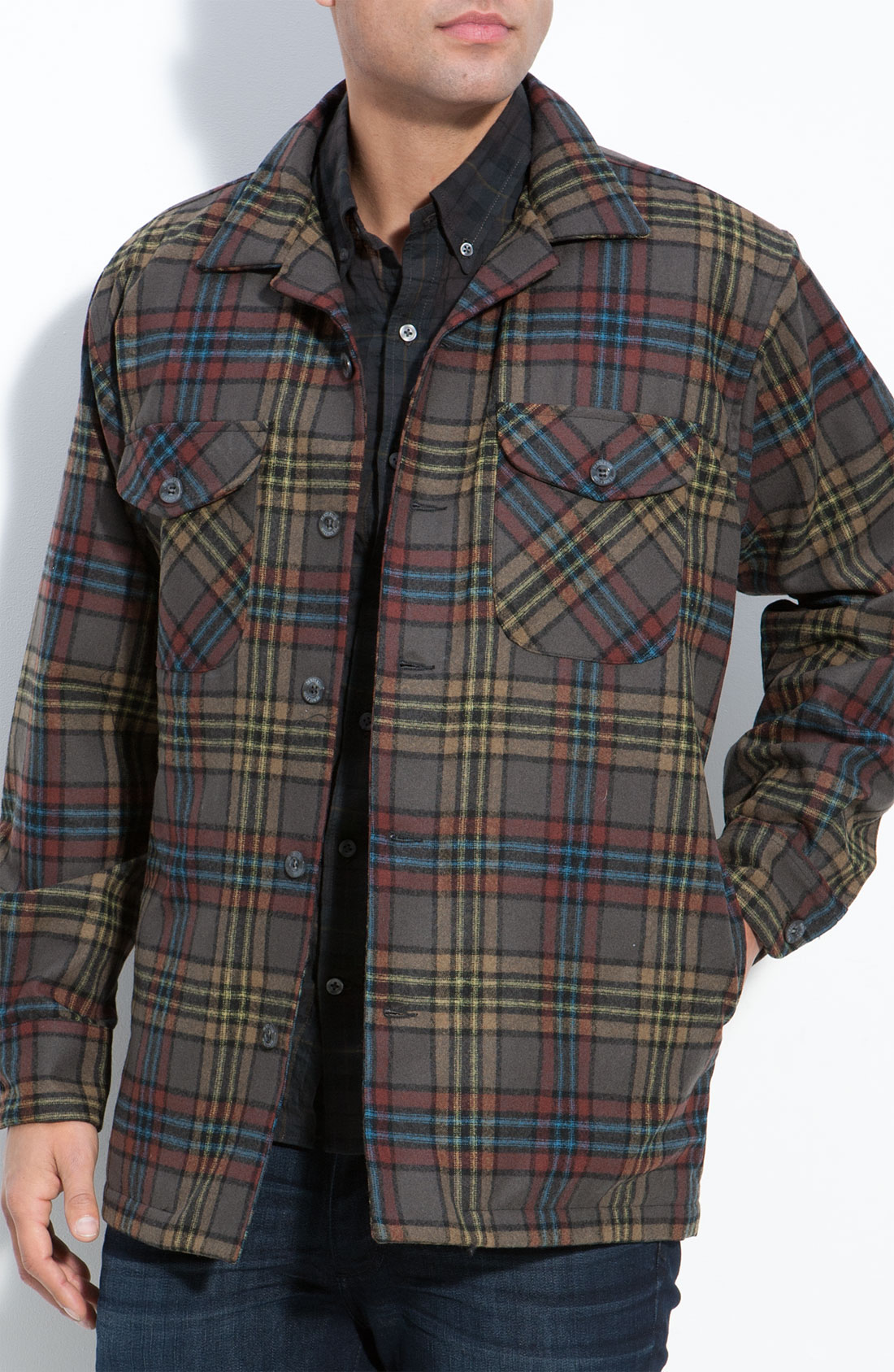 Pendleton Quilted Plaid Shirt Jacket in Brown for Men | Lyst