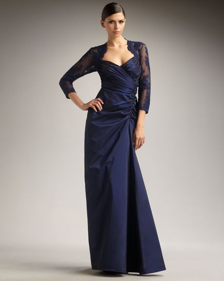Tadashi Shoji Lacedetail Taffeta Gown in Blue (midnight) - Lyst