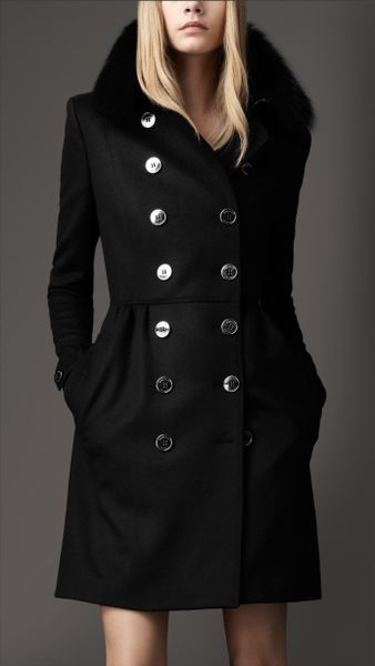 Burberry Fur Collar Trench Coat - Lyst