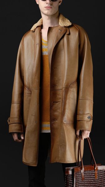 Burberry Prorsum Raffia Collar Lambskin Trench Coat - Lyst