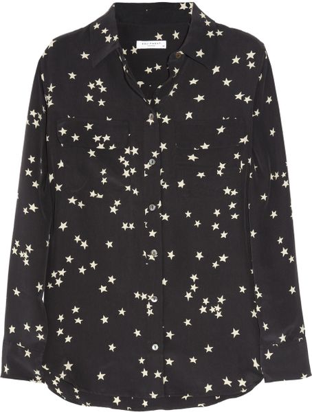 Equipment Starprint Washedsilk Crepe De Chine Shirt in Black - Lyst