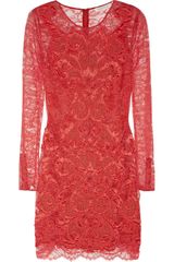 Matthew Williamson Rainbow Satin and Crochet-appliquéd Lace Dress