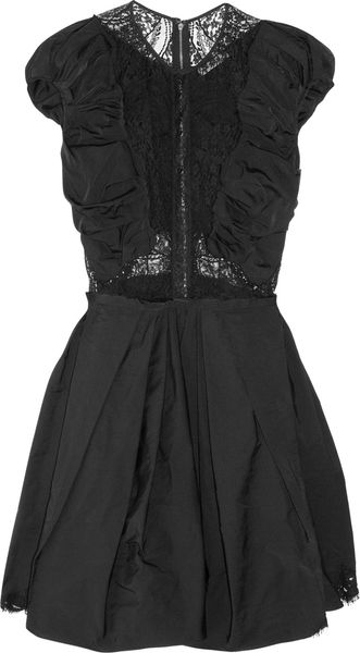 Nina Ricci Ruched Taffeta and Lace Dress - Lyst