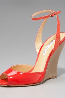 Oscar de la Renta Patent Wedge Sandal - Lyst