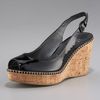 Stuart Weitzman Cork Wedge Peep Slingback in Gold (black) - Lyst