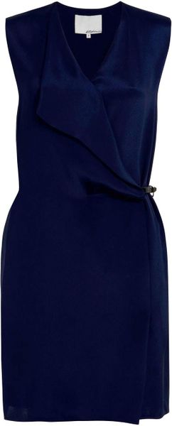 3.1 Phillip Lim V Neck Warped Front Belted Dress in Blue - Lyst