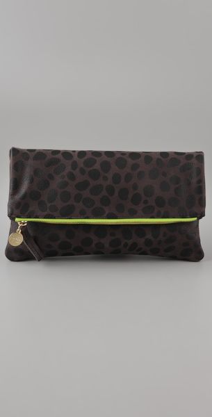 Clare Vivier Fold Over Clutch in Animal (brown)