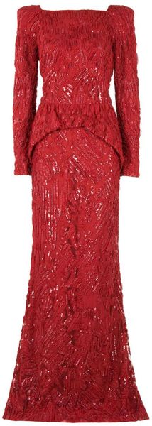  Padded Shoulder Sequin Gown 