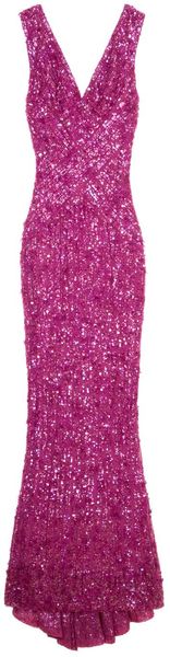  V Neck Sequin and Raw Chiffon Gown 