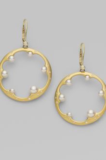 Mikimoto White Cultured Pearl, Diamond & 18k Yellow Gold Hoop Earrings - Lyst