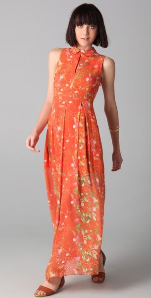 Opening Ceremony Sleeveless Pleated Maxi Dress in Orange - Lyst