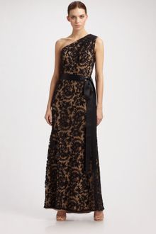 Tadashi Shoji One Shoulder Embroidered Lace Gown - Lyst