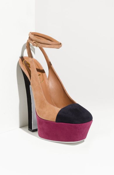 Yves Saint Laurent Colorblock Sling Pump in Brown (clay/ red/ black suede) - Lyst