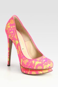 Nicholas Kirkwood Leather and Lace Platform Pumps - Lyst