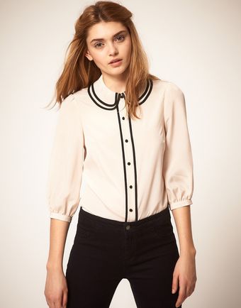 ASOS Collection Blouse with Double Piped Collar - Lyst