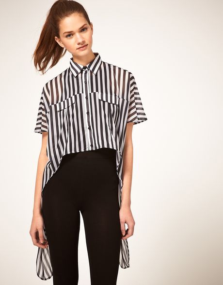 Asos Collection Asos Shirt with Dip Sides in Stripe in Black (multi) - Lyst