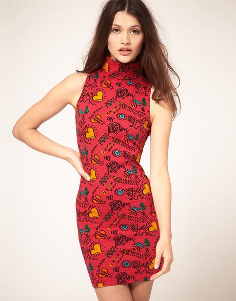 Asos Collection Graffiti Print Sleeveless Polo Dress in Multicolor (pink) - Lyst