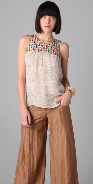 Tucker Combo Ruched Tank in Beige - Lyst