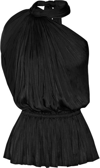 Lanvin Pleated Washed-satin One-shoulder Top - Lyst