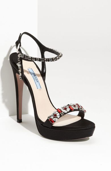 Prada Jeweled Platform Sandal in Black (nero) | Lyst