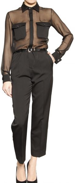 Ferragamo Silk Chiffon & Chic Wool Canvas Jumpsuit - Lyst