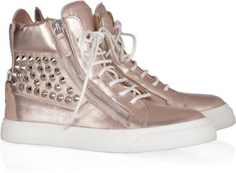 Giuseppe Zanotti Studded Metallic Leather Sneakers - Lyst