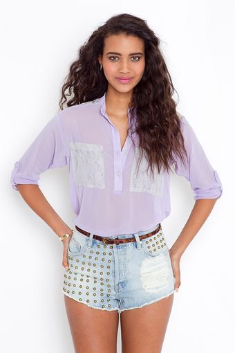 Nasty Gal Lace Pocket Blouse - Lilac - Lyst