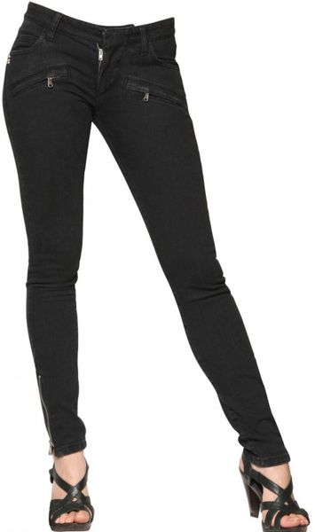 Pierre Balmain Denim Stretch Skinny Biker Jeans in Black - Lyst