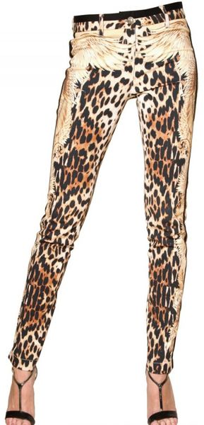 Roberto Cavalli Leopard Print Stretch Drill Jeans in Animal (leopard) - Lyst