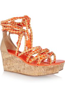 Tory Burch Braided Leather and Cork Wedge Sandals - Lyst