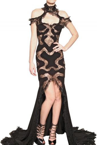 Alexander McQueen Lace Viscose On Georgette Dress - Lyst