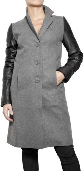 American Retro Felted Wool and Lamb Leather Coat - Lyst