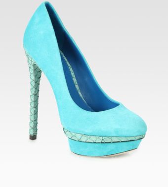  Fontanne Suede and Snake-print Leather Platform Pumps 