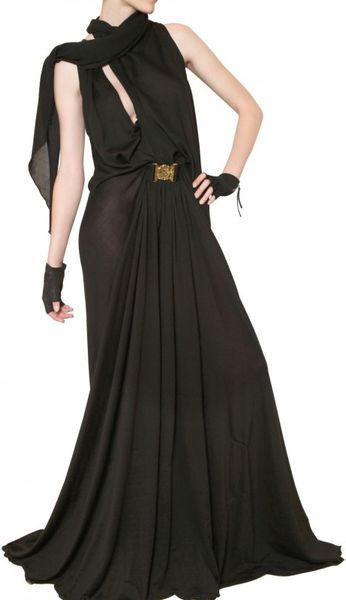 Balmain Draped Knitted Silk Gown in Black - Lyst