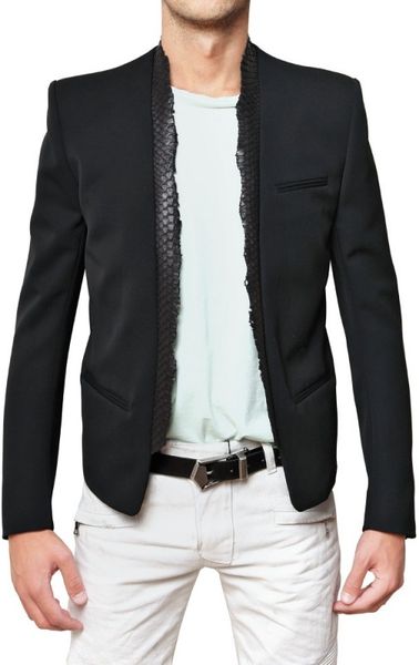 Balmain Python Collar Sport Jacket in Black for Men - Lyst