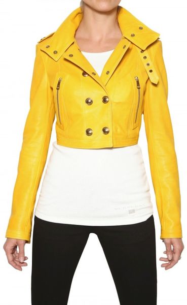 Burberry Holmbridge Nappa Short Leather Jacket in Yellow - Lyst
