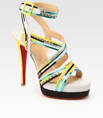 Christian Louboutin Meteorita Metallic Leather and Snake-print Leather Platform Sandals - Lyst