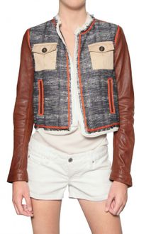 DSquared2 Leather Sleeve Boucle Jacket - Lyst