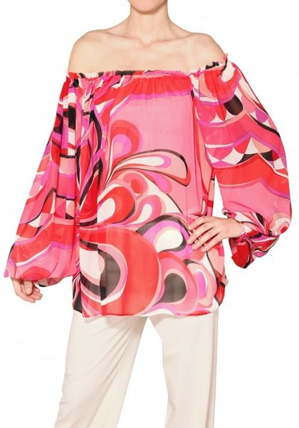 Emilio Pucci Printed Silk Georgette Top in Multicolor (multi) - Lyst