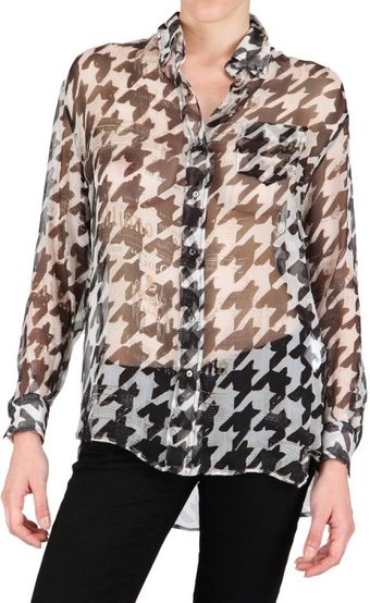 John Galliano Houndstooth Print Chiffon Shirt - Lyst