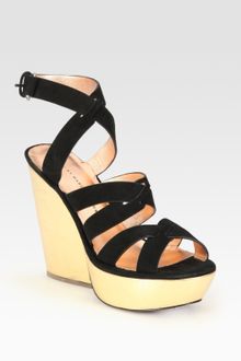 Marc By Marc Jacobs Strappy Suede and Metallic Leather Wedge Sandals - Lyst