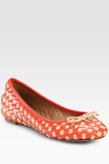 Tory Burch Prescot Woven Leather Bow Ballet Flats - Lyst