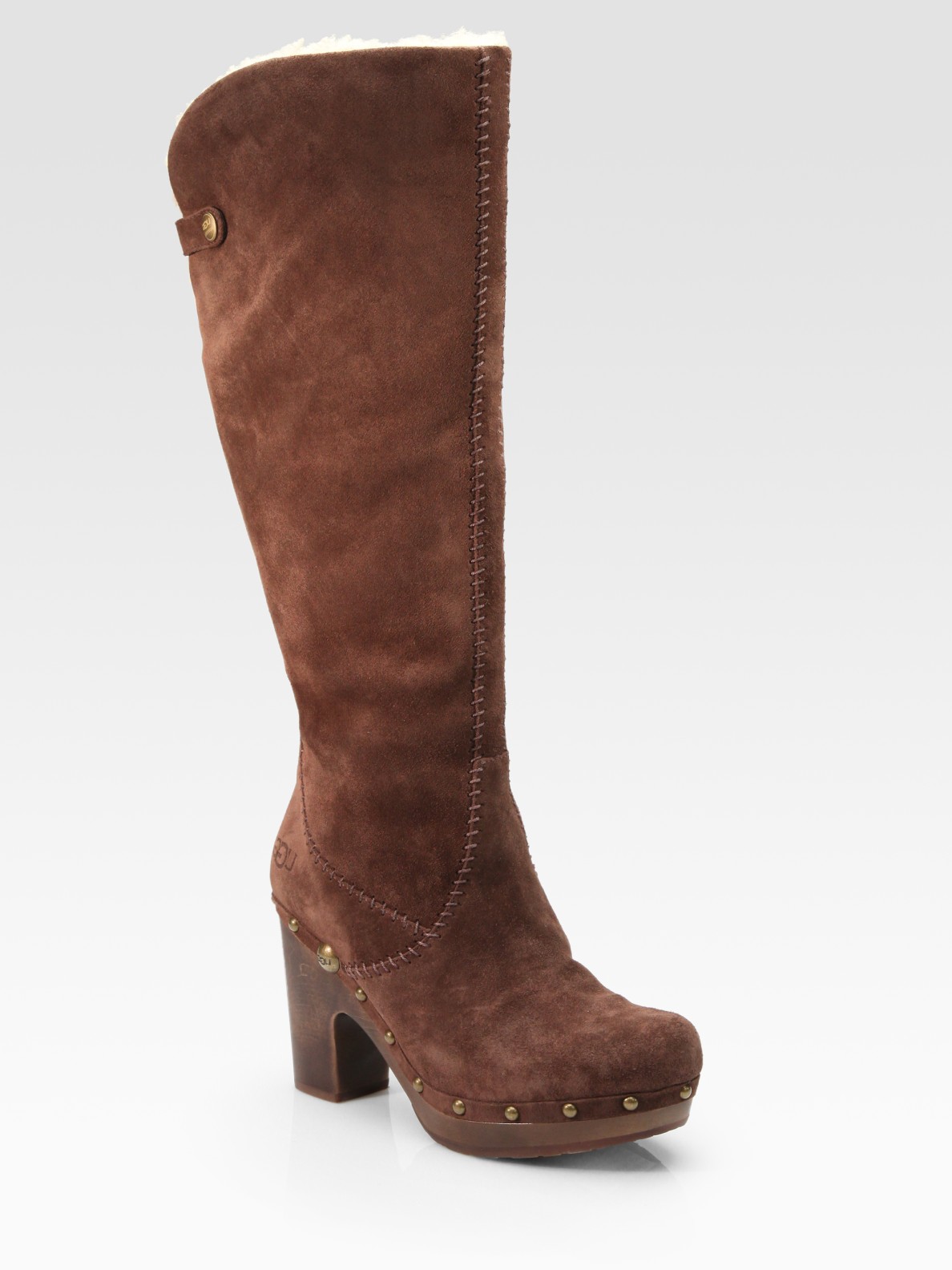 Ugg Lillian Suede Knee-high Clog Boots in Brown (chocolate) | Lyst
